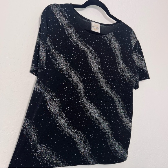 Vintage 1990s 1980s Black Rainbow Glitter Shirt XL - Picture 7 of 14